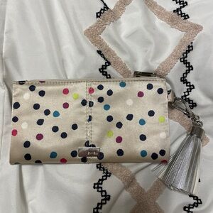 Cream and Black Clutch with Tassel and Zipper